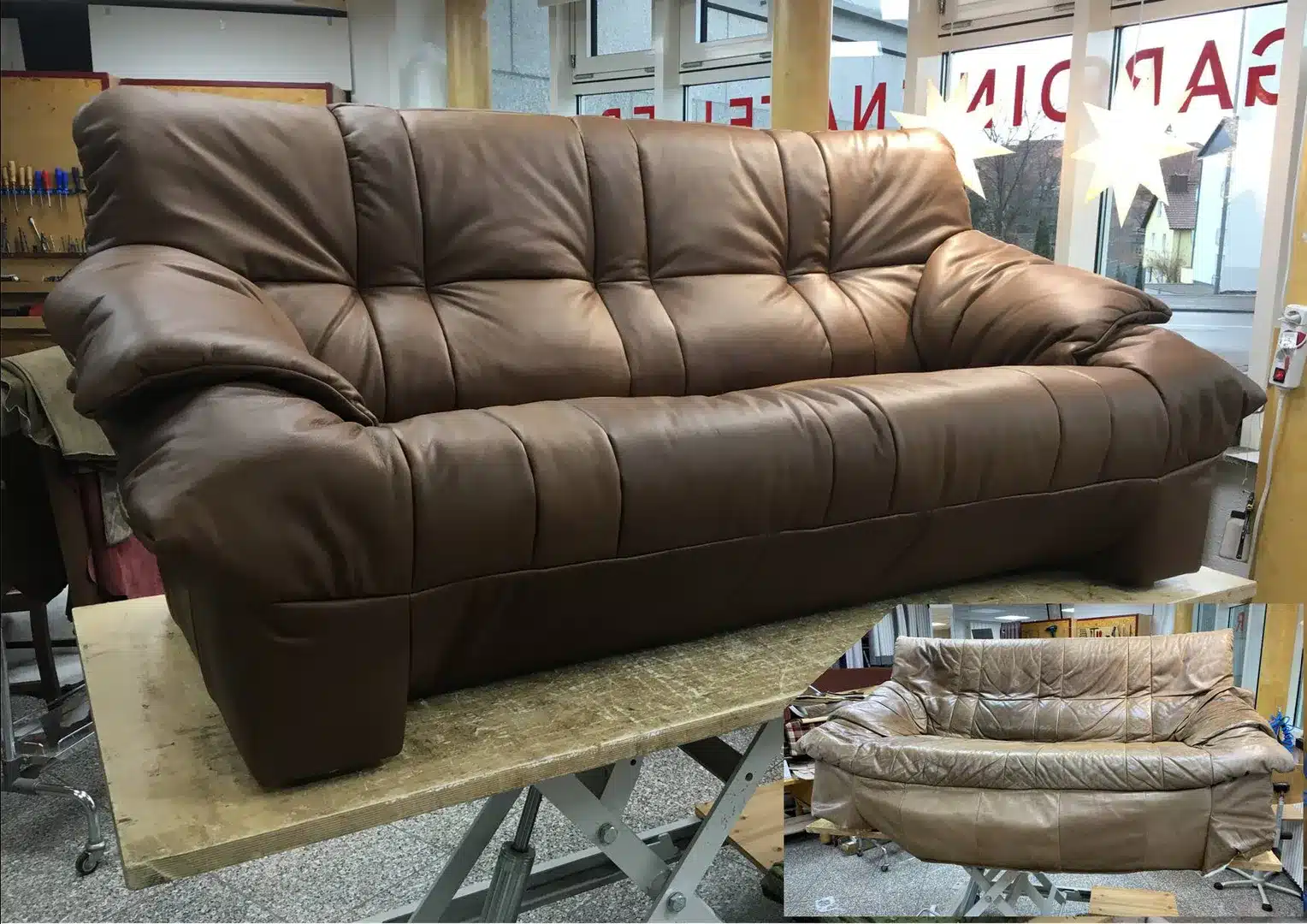 Neu bezogenes Ledersofa